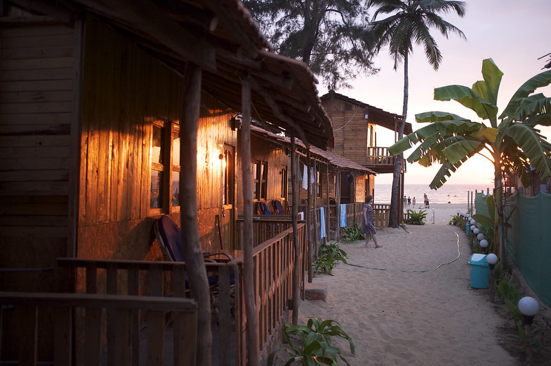 Goa Beach Cottages with evening sunset