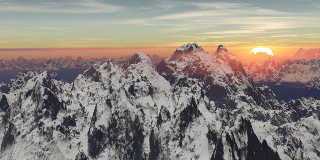 Himalayan mountain ranges sunset